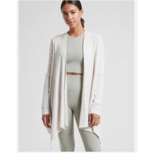 2/$30 Athleta Solstice Wrap Merino Wool Ribbed Knit Waterfall Cardigan White XXS